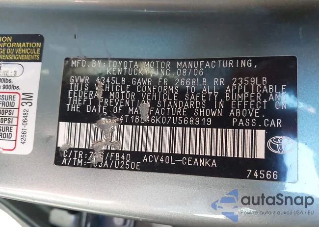 4T1BE46K07U568919: 41972251