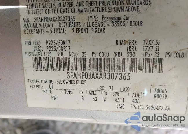 3FAHP0JAXAR307365: 41973101