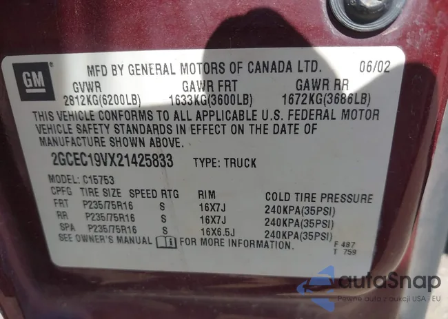 2GCEC19VX21425833: 41974503