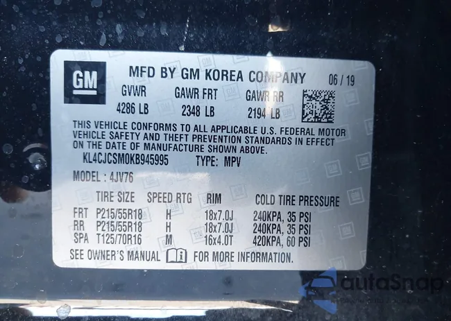 KL4CJCSM0KB945995: 41974517