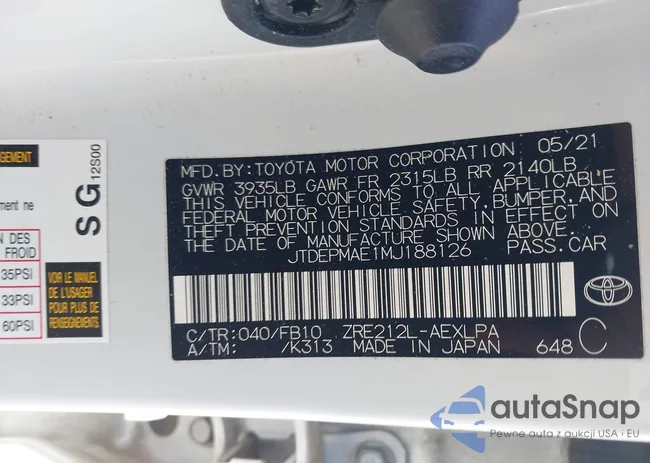 JTDEPMAE1MJ188126: 41973534