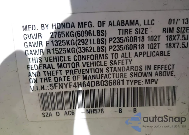 5FNYF4H64DB036881: 41975835