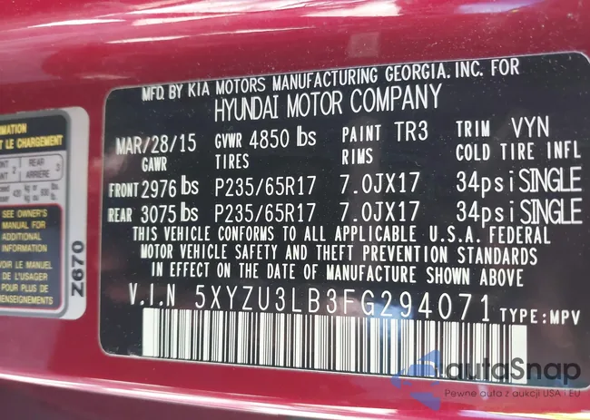 5XYZU3LB3FG294071: 41976981