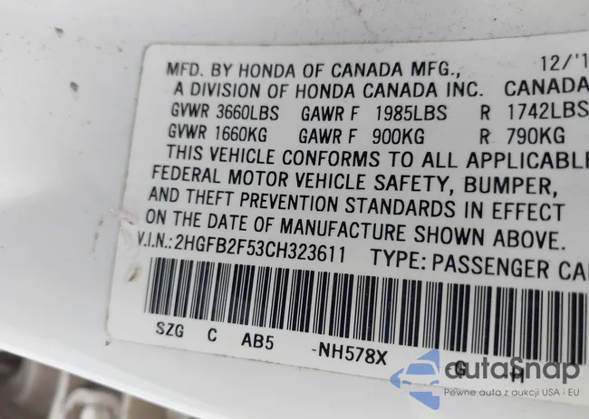 2HGFB2F53CH323611: 41978600