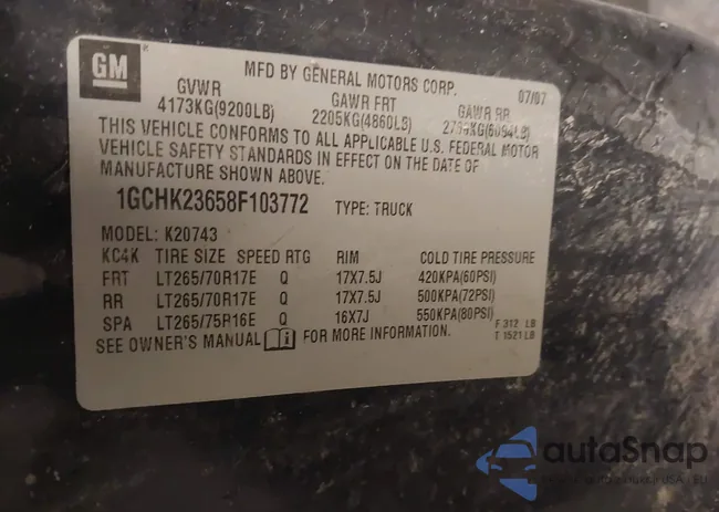 1GCHK23658F103772: 41982119