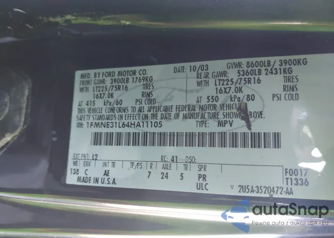 1FMNE31L64HA11105: 41981655