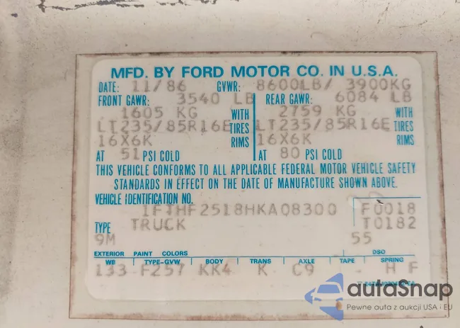 1FTHF2518HKA08300: 41984273