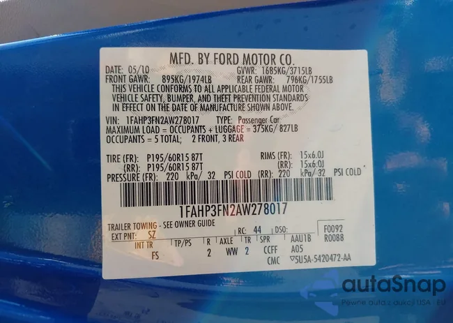 1FAHP3FN2AW278017: 41983827