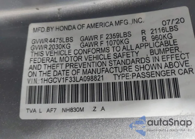 1HGCV1F33LA098821: 41986048