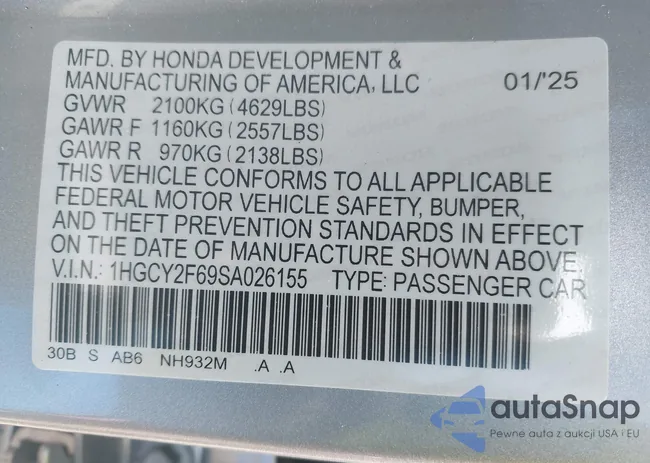 1HGCY2F69SA026155: 41986329