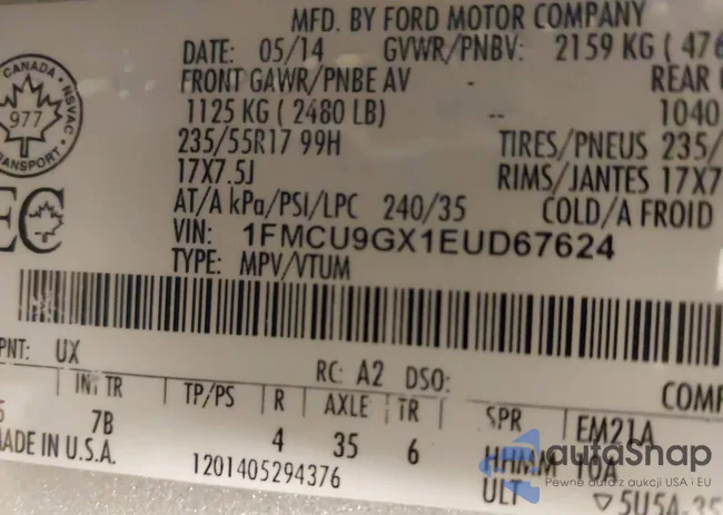 1FMCU9GX1EUD67624: 41986362