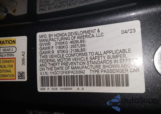 1HGCY2F83PA030842: 41985611