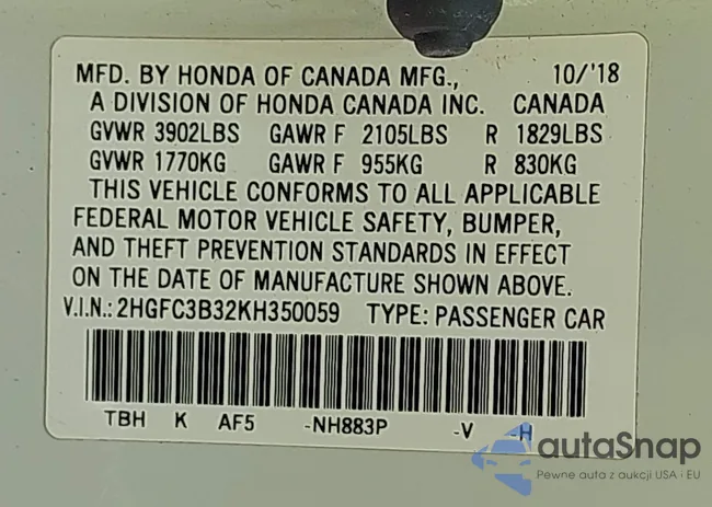 2HGFC3B32KH350059: 41986952