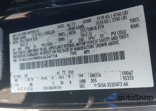 1FMCU0H96DUA34734: 41986540