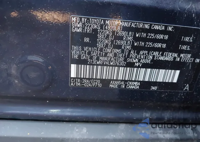 2T3EWRFV4LW076302: 41987989