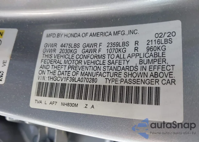 1HGCV1F39LA070280: 41988208