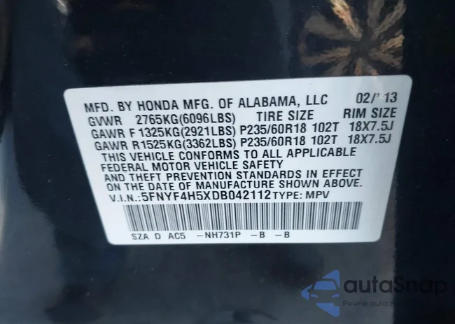 5FNYF4H5XDB042112: 41989208