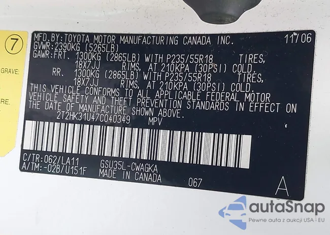 2T2HK31U47C040349: 41989985