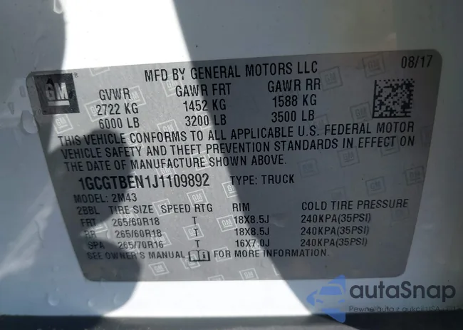 1GCGTBEN1J1109892: 41990388