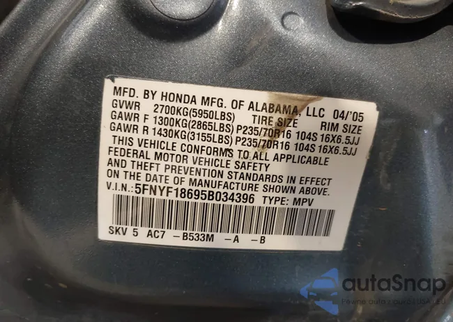 5FNYF18695B034396: 41989893