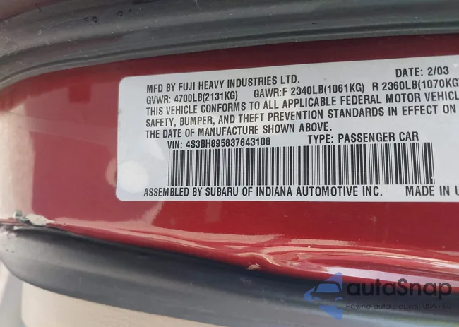 4S3BH895837643108: 41990791