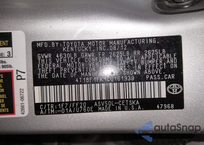 4T1BF1FK1CU161939: 41991941