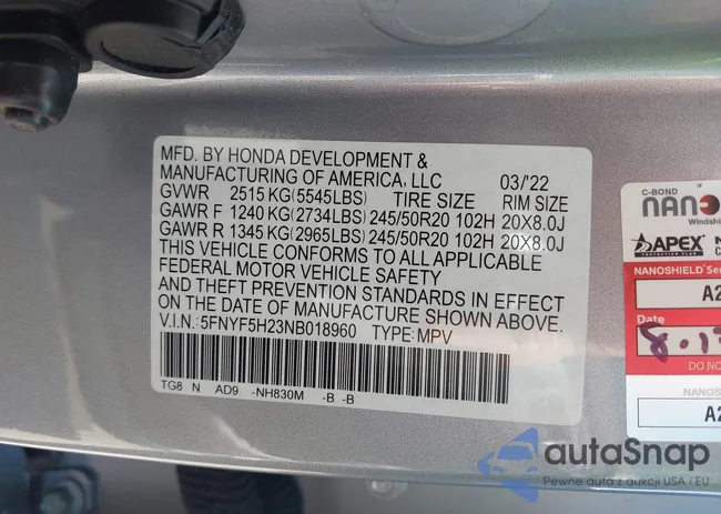 5FNYF5H23NB018960: 41992139