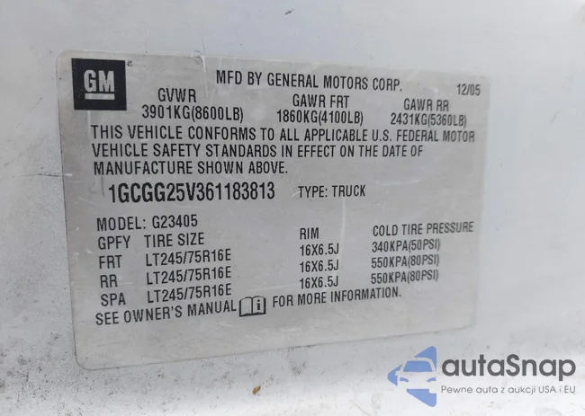 1GCGG25V361183813: 41992215