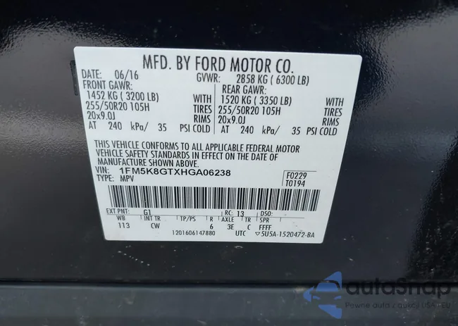 1FM5K8GTXHGA06238: 41993459