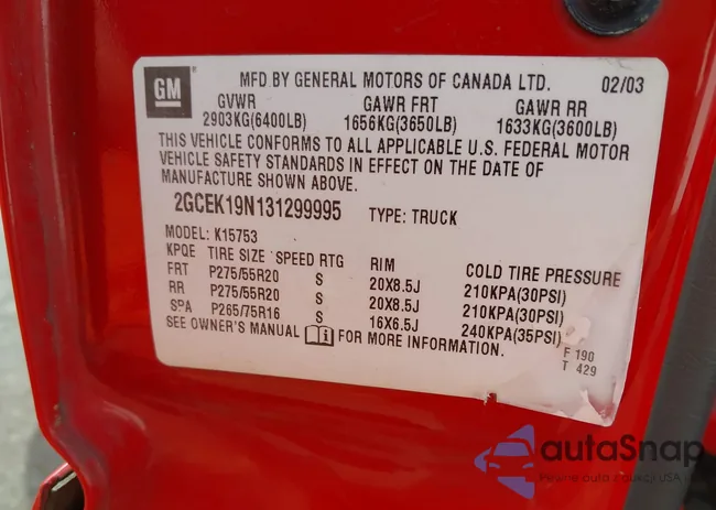 2GCEK19N131299995: 41992607