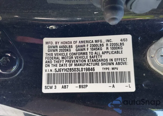 5J6YH28503L019846: 41992610