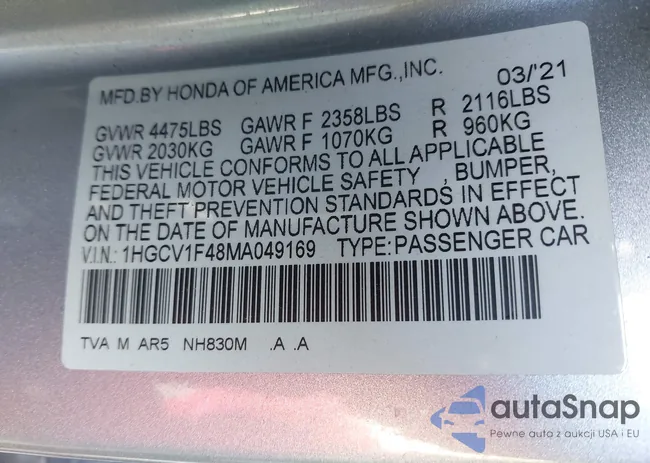 1HGCV1F48MA049169: 41995518