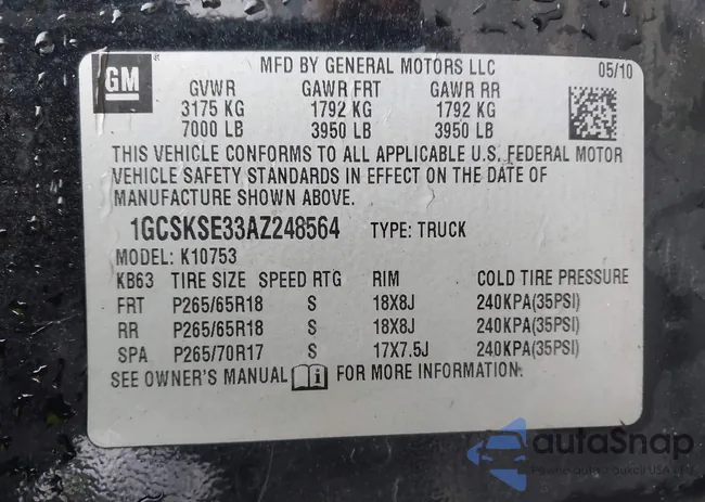 1GCSKSE33AZ248564: 41997938