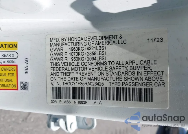 1HGCY1F35RA023425: 41997969