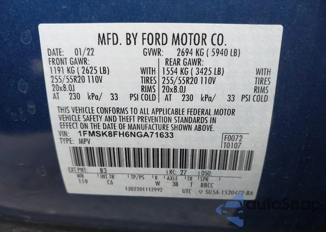 1FMSK8FH6NGA71633: 42000085