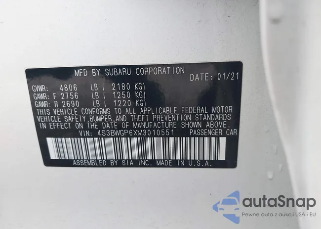 4S3BWGP6XM3010551: 42000181