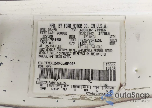 1FMEU15H4LLA84045: 42000365