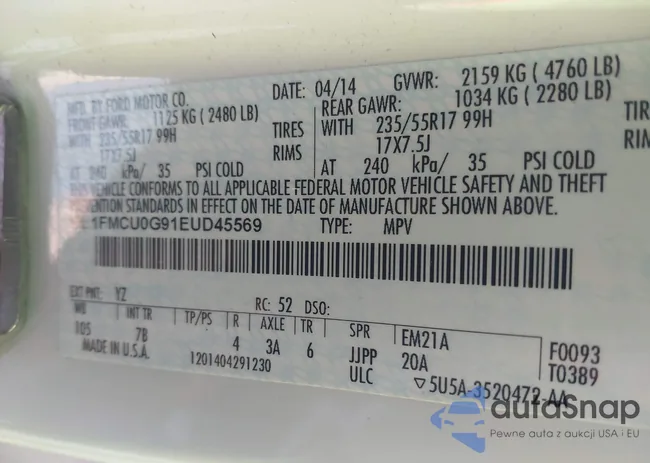 1FMCU0G91EUD45569: 41999662