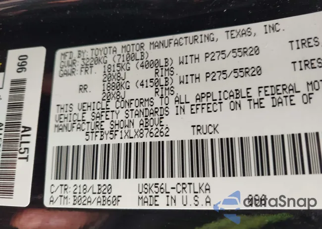 5TFBY5F1XLX876262: 42000943