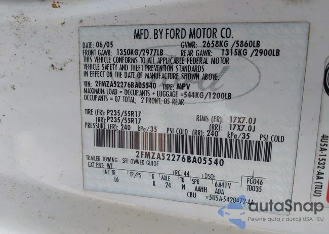 2FMZA52276BA05540: 42001101