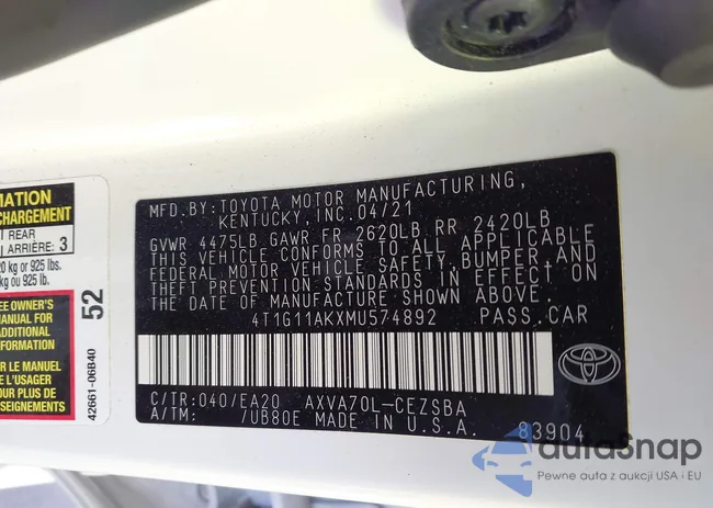 4T1G11AKXMU574892: 42001493