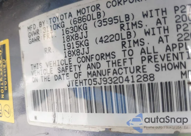 JTEHT05J932041288: 42000615