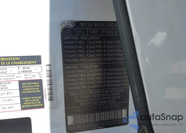 SALWG2VF2FA609763: 42002098