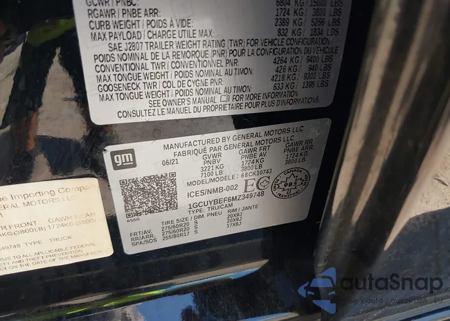 1GCUYBEF6MZ349748: 42002256