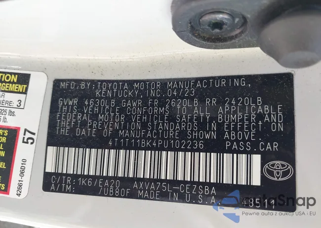 4T1T11BK4PU102236: 42001524