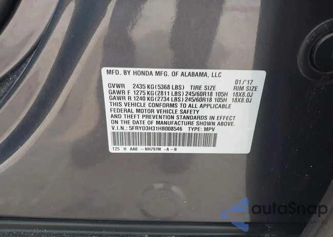 5FRYD3H31HB008546: 42002992