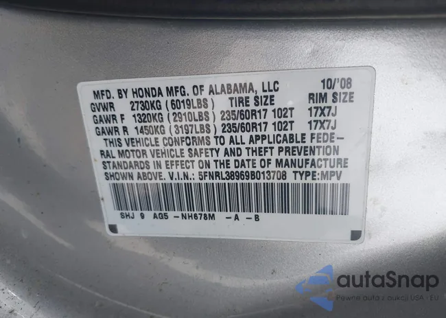 5FNRL38969B013708: 42002538