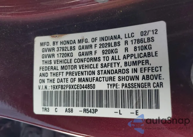 19XFB2F9XCE044850: 42003806