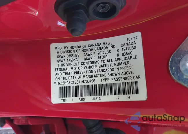 2HGFC1E51JH700796: 42004946