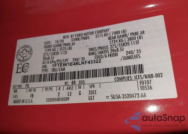 1FTEW1E48LKF43322: 42005373